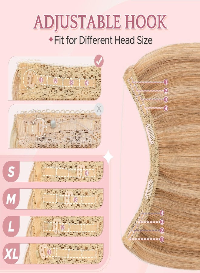 SEGO Halo Hair Extensions, Adjustable Invisible Wire Extensions, Real Human Hair, 2 Clips for Women Transparent Fish Line Extensions, Add Length Volume, 12 inches, Golden Brown Mixed Bleach Blonde - Image 4